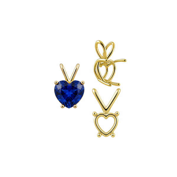 ITI NYC Heart Shape Four Prong Double Wire Pendants in 14K Gold (3.00 x 3.00 mm - 10.00 x 8.00 mm)