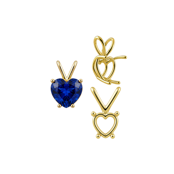 ITI NYC Heart Shape Four Prong Double Wire Pendants in 14K Gold (3.00 x 3.00 mm - 10.00 x 8.00 mm)