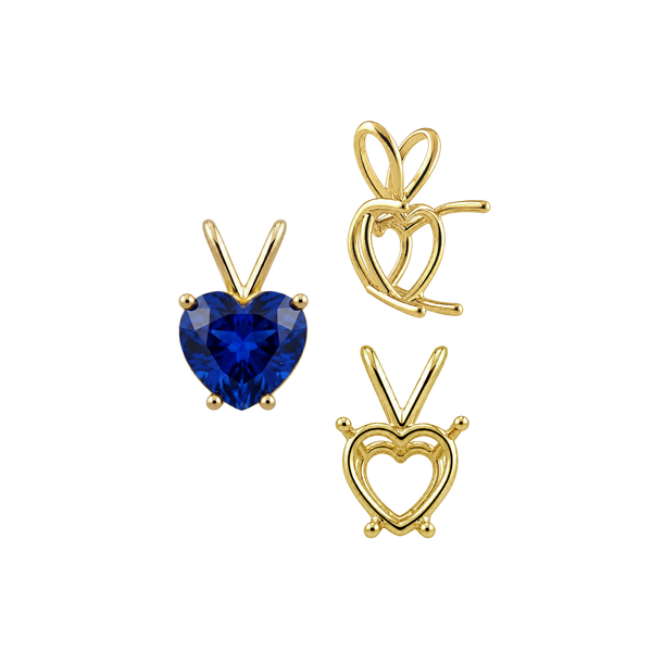 ITI NYC Heart Shape Four Prong Double Wire Pendants in 14K Gold (3.00 x 3.00 mm - 10.00 x 8.00 mm)