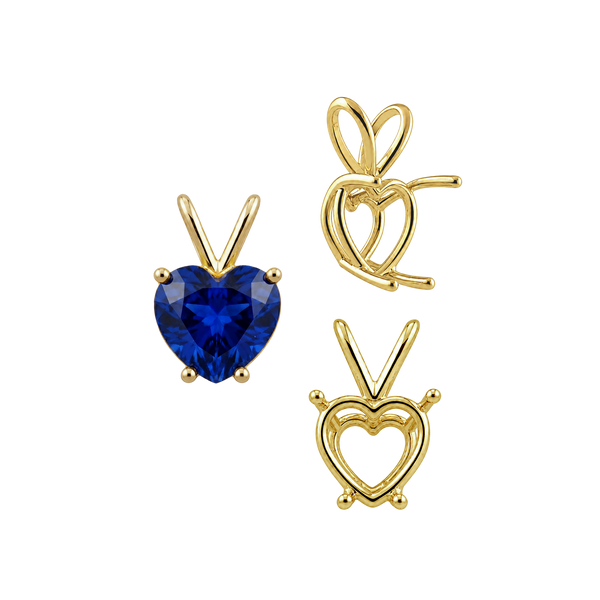 ITI NYC Heart Shape Four Prong Double Wire Pendants in 14K Gold (3.00 x 3.00 mm - 10.00 x 8.00 mm)