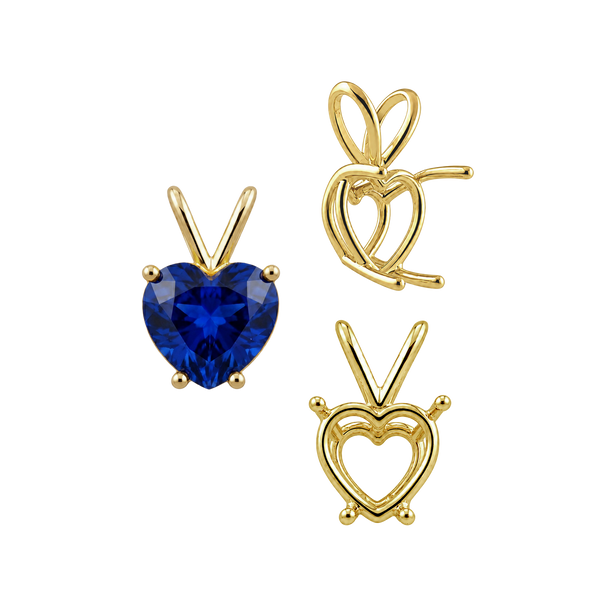 ITI NYC Heart Shape Four Prong Double Wire Pendants in 14K Gold (3.00 x 3.00 mm - 10.00 x 8.00 mm)