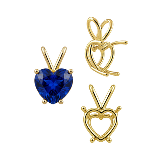 ITI NYC Heart Shape Four Prong Double Wire Pendants in 14K Gold (3.00 x 3.00 mm - 10.00 x 8.00 mm)