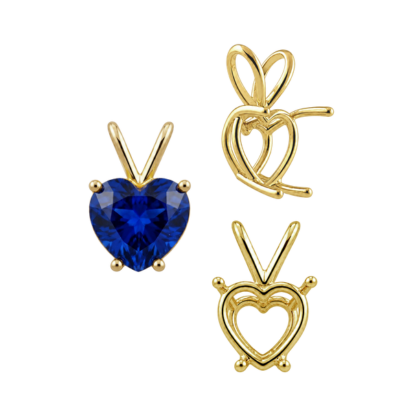 ITI NYC Heart Shape Four Prong Double Wire Pendants in 14K Gold (3.00 x 3.00 mm - 10.00 x 8.00 mm)