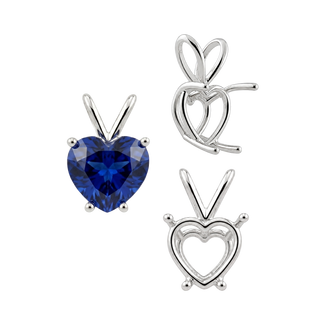 ITI NYC Heart Shape Four Prong Double Wire Pendants in Sterling Silver (3.00 x 3.00 mm - 10.00 x 8.00 mm)