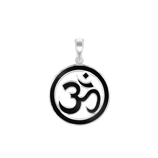 ITI NYC Hindu Om Pendant with Black Enamel in Sterling Silver