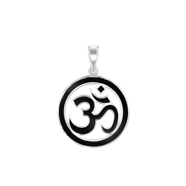 ITI NYC Hindu Om Pendant with Black Enamel in Sterling Silver