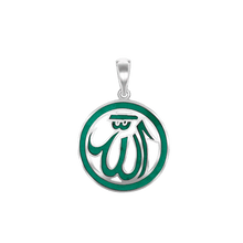 Load image into Gallery viewer, ITI NYC Allah Pendant with Green Enamel in Sterling Silver
