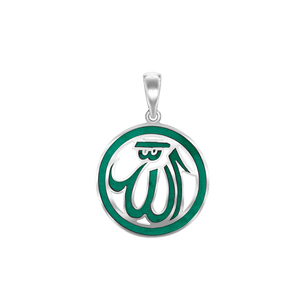 ITI NYC Allah Pendant with Green Enamel in Sterling Silver