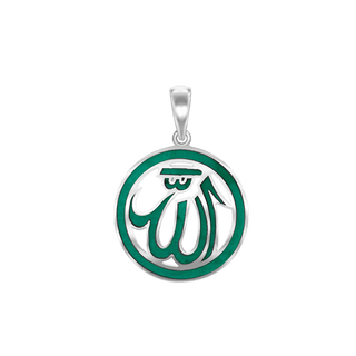 ITI NYC Allah Pendant with Green Enamel in Sterling Silver