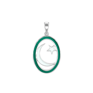 ITI NYC Star Crescent Pendant with Green Enamel in Sterling Silver