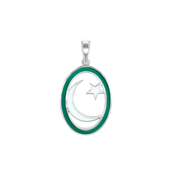 ITI NYC Star Crescent Pendant with Green Enamel in Sterling Silver