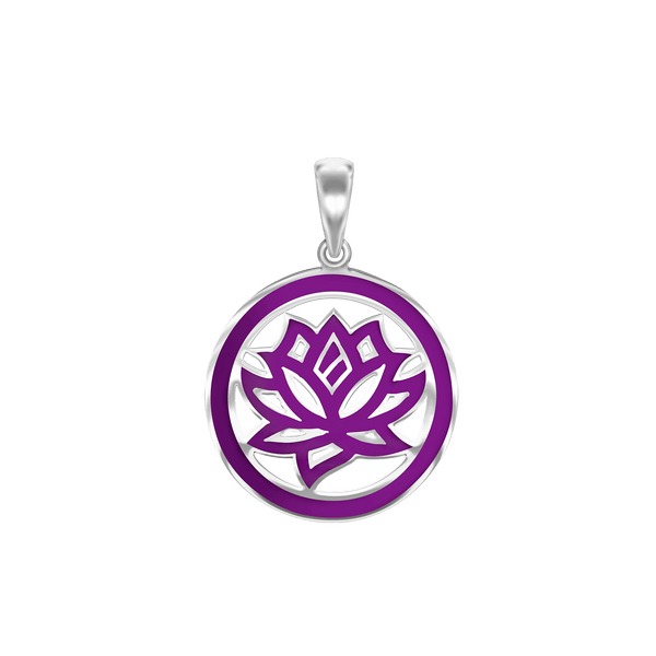 ITI NYC Hindu Lotus Pendant with Purple Enamel in Sterling Silver