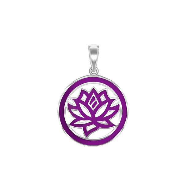 ITI NYC Hindu Lotus Pendant with Purple Enamel in Sterling Silver