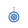ITI NYC Buddhism Dharma Wheel Pendant with Blue Enamel in Sterling Silver