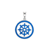 ITI NYC Buddhism Dharma Wheel Pendant with Blue Enamel in Sterling Silver
