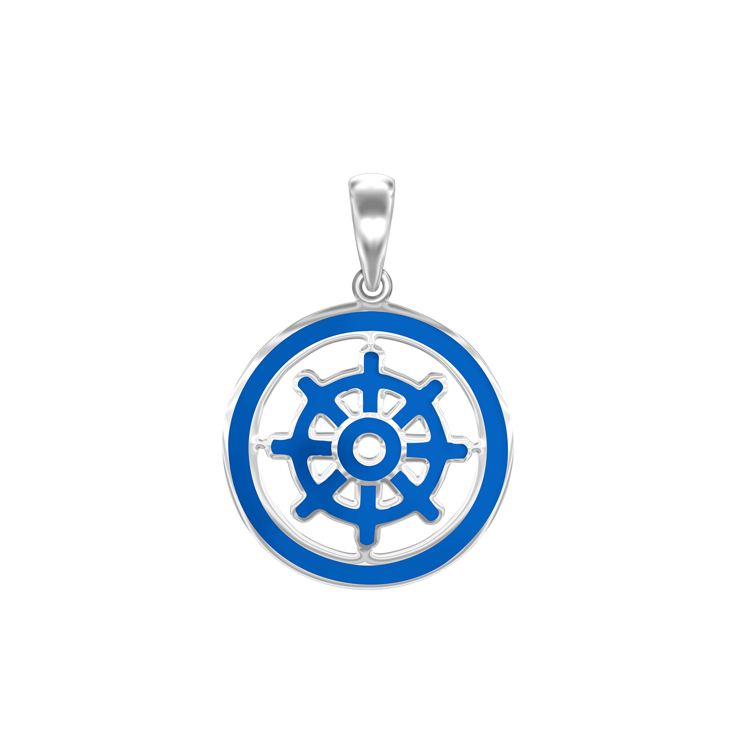 silver pendant designs dhamma chakra pendant ITI NYC Buddhism Dharma Wheel Pendant with Blue Enamel in Sterling Silver
