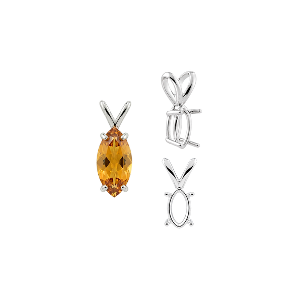 ITI NYC Marquise Shape Four Prong Double Wire Pendants in 14K Gold (5.00 x 3.00 mm - 12.00 x 6.00 mm)
