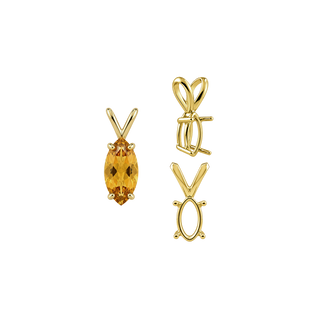 ITI NYC Marquise Shape Four Prong Double Wire Pendants in 14K Gold (5.00 x 3.00 mm - 12.00 x 6.00 mm)