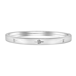 Stone St. Hinged Bangle Bracelet with Starburst Design in Sterling Silver