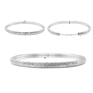 Barrow St. Hinged Bangle Bracelet with Floral Design in Sterling Silver