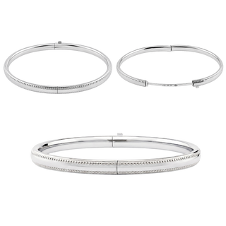 Bedford St. Hinged Bangle Bracelet with Beaded Edge in Sterling Silver