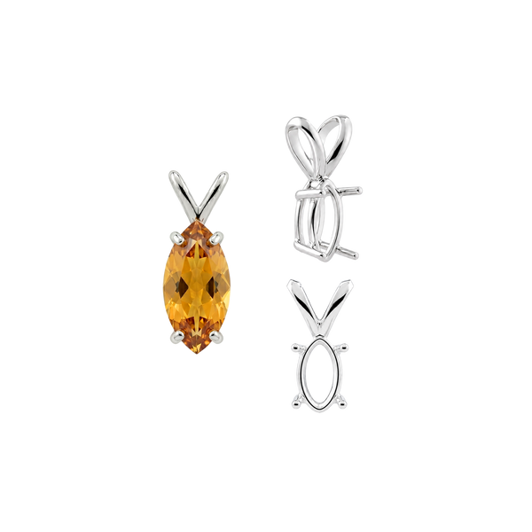 ITI NYC Marquise Shape Four Prong Double Wire Pendants in 14K Gold (5.00 x 3.00 mm - 12.00 x 6.00 mm)