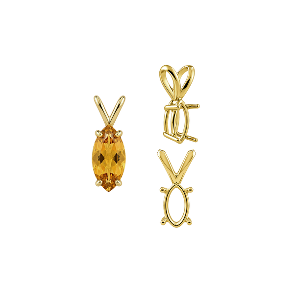ITI NYC Marquise Shape Four Prong Double Wire Pendants in 14K Gold (5.00 x 3.00 mm - 12.00 x 6.00 mm)