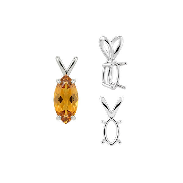 ITI NYC Marquise Shape Four Prong Double Wire Pendants in 14K Gold (5.00 x 3.00 mm - 12.00 x 6.00 mm)