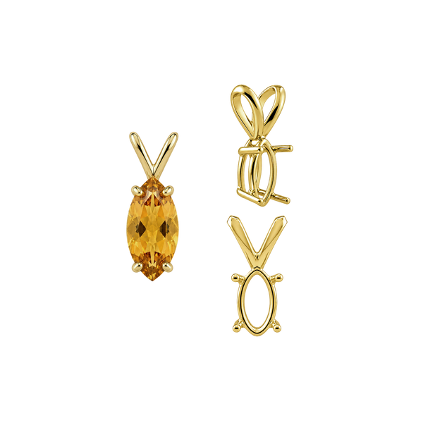 ITI NYC Marquise Shape Four Prong Double Wire Pendants in 14K Gold (5.00 x 3.00 mm - 12.00 x 6.00 mm)