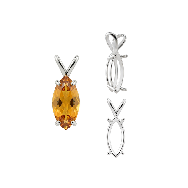 ITI NYC Marquise Shape Four Prong Double Wire Pendants in 14K Gold (5.00 x 3.00 mm - 12.00 x 6.00 mm)