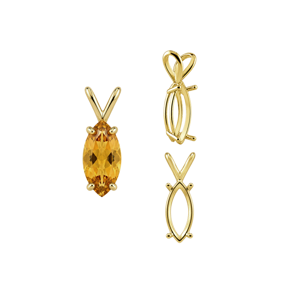 ITI NYC Marquise Shape Four Prong Double Wire Pendants in 14K Gold (5.00 x 3.00 mm - 12.00 x 6.00 mm)