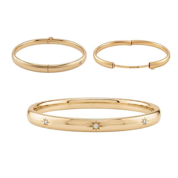 Stone St. Hinged Bangle Bracelet with Diamond Starburst Design in Gold-Filled