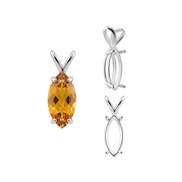 ITI NYC Marquise Shape Four Prong Double Wire Pendants in 14K Gold (5.00 x 3.00 mm - 12.00 x 6.00 mm)