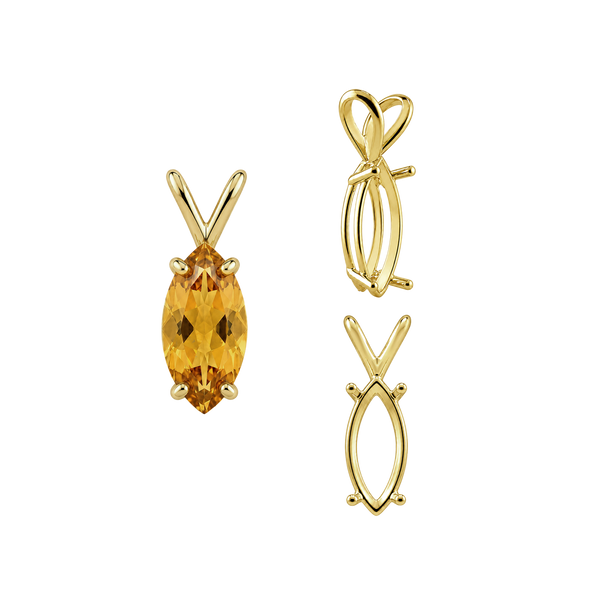 ITI NYC Marquise Shape Four Prong Double Wire Pendants in 14K Gold (5.00 x 3.00 mm - 12.00 x 6.00 mm)