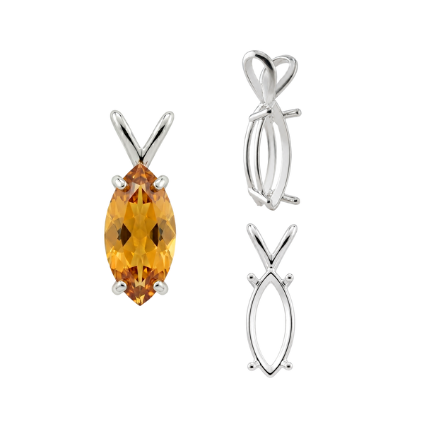 ITI NYC Marquise Shape Four Prong Double Wire Pendants in 14K Gold (5.00 x 3.00 mm - 12.00 x 6.00 mm)