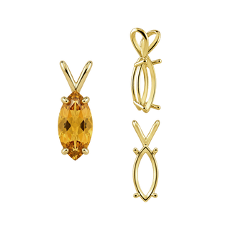 ITI NYC Marquise Shape Four Prong Double Wire Pendants in 14K Gold (5.00 x 3.00 mm - 12.00 x 6.00 mm)