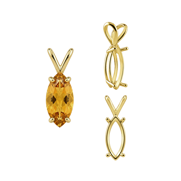 ITI NYC Marquise Shape Four Prong Double Wire Pendants in 14K Gold (5.00 x 3.00 mm - 12.00 x 6.00 mm)