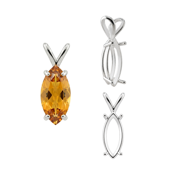 ITI NYC Marquise Shape Four Prong Double Wire Pendants in Sterling Silver (5.00 x 3.00 mm - 12.00 x 6.00 mm)