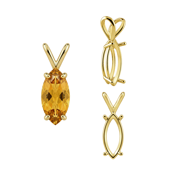 ITI NYC Marquise Shape Four Prong Double Wire Pendants in 14K Gold (5.00 x 3.00 mm - 12.00 x 6.00 mm)