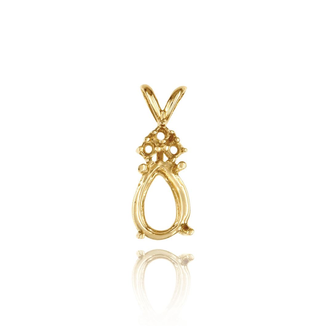14K Gold ITI NYC Pear Shape Four Prong Double Wire Pendants With 3 Accents in 14K Gold (6.00 x 4.00 mm - 16.00 x 12.00 mm)