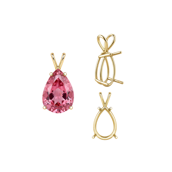 ITI NYC Pear Shape Four Prong Double Wire Pendants in 14K Gold (4.50 x 2.75 mm - 24.00 x 16.00 mm)