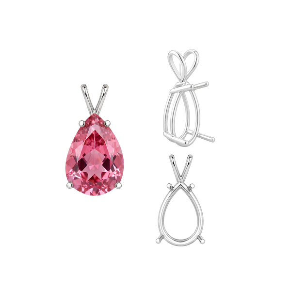 ITI NYC Pear Shape Four Prong Double Wire Pendants in Sterling Silver (5.00 x 3.00 mm - 24.00 x 16.00 mm)