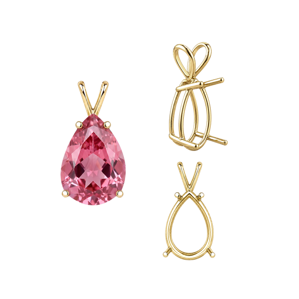 ITI NYC Pear Shape Four Prong Double Wire Pendants in 14K Gold (4.50 x 2.75 mm - 24.00 x 16.00 mm)