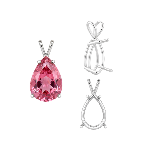ITI NYC Pear Shape Four Prong Double Wire Pendants in Sterling Silver (5.00 x 3.00 mm - 24.00 x 16.00 mm)