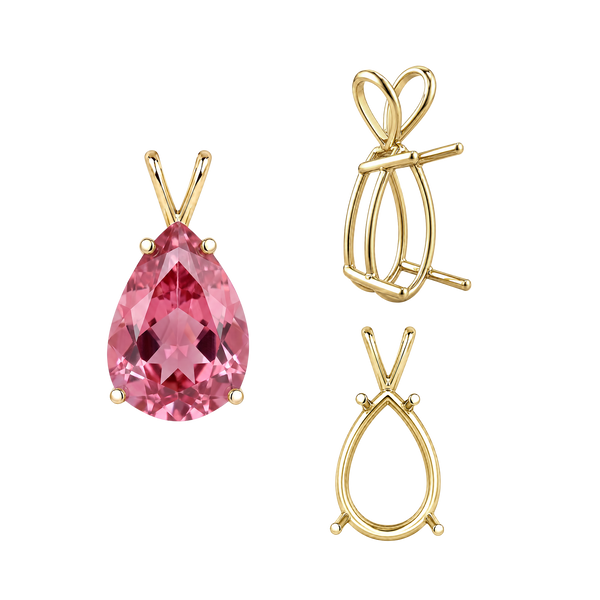 ITI NYC Pear Shape Four Prong Double Wire Pendants in 14K Gold (4.50 x 2.75 mm - 24.00 x 16.00 mm)