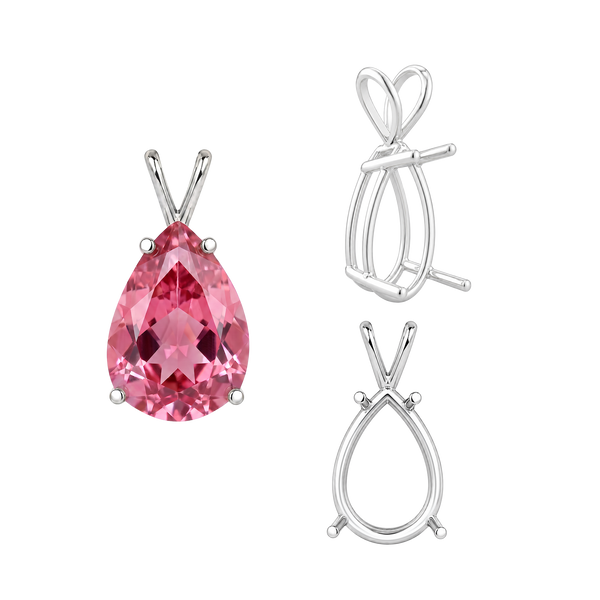 ITI NYC Pear Shape Four Prong Double Wire Pendants in Sterling Silver (5.00 x 3.00 mm - 24.00 x 16.00 mm)