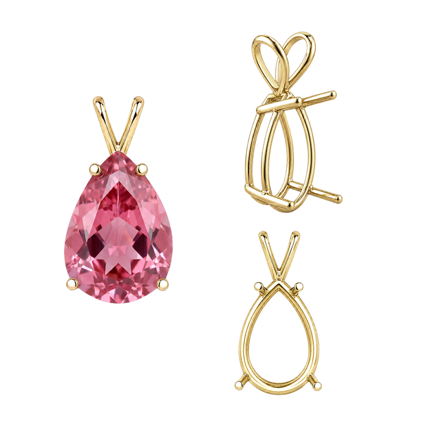 ITI NYC Pear Shape Four Prong Double Wire Pendants in 14K Gold (4.50 x 2.75 mm - 24.00 x 16.00 mm)
