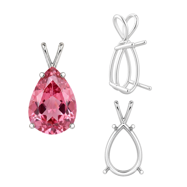 ITI NYC Pear Shape Four Prong Double Wire Pendants in Sterling Silver (5.00 x 3.00 mm - 24.00 x 16.00 mm)