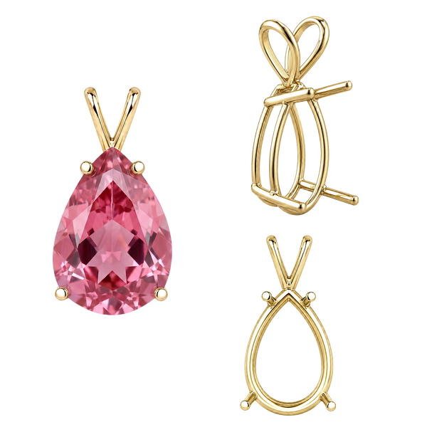 ITI NYC Pear Shape Four Prong Double Wire Pendants in 14K Gold (4.50 x 2.75 mm - 24.00 x 16.00 mm)