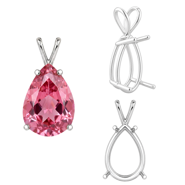 ITI NYC Pear Shape Four Prong Double Wire Pendants in Sterling Silver (5.00 x 3.00 mm - 24.00 x 16.00 mm)
